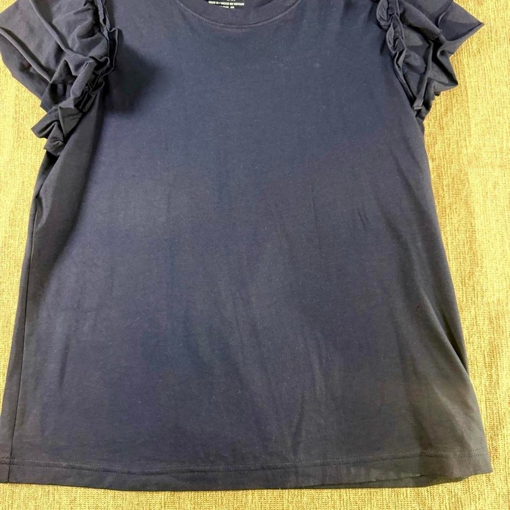 Time and Tru Navy Blue Ruffle Sleeve Tee - Size S (4-6)